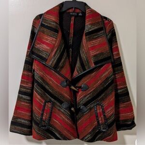 Tribal Red and Black Striped Pea Coat
